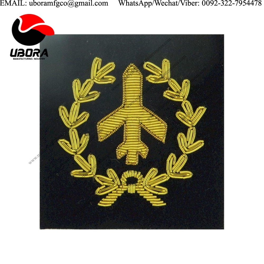 goldwork bullion badge Aircraft Spotter Class I. RA Gold On Navy Blue Bullion wire-embroidered cloth
